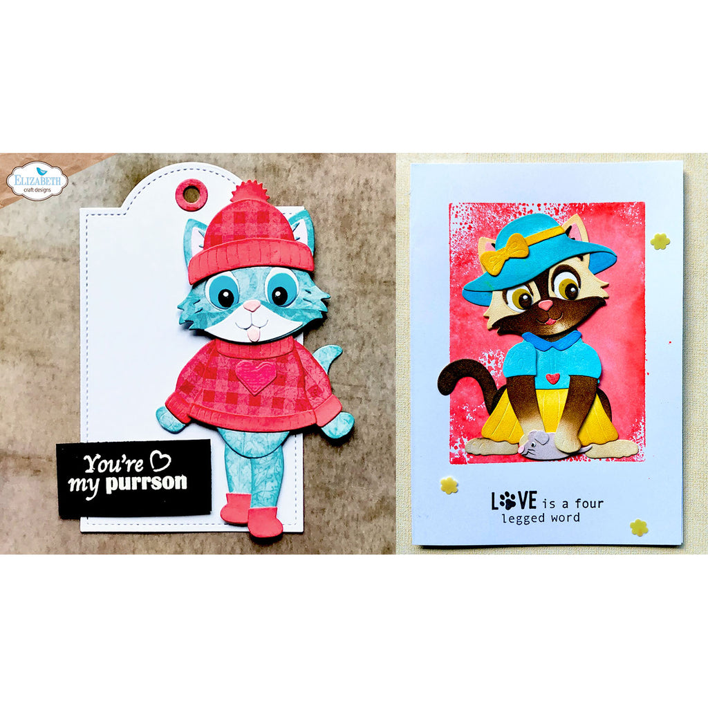 Elizabeth Craft Designs Cat Clothing Accessories Dies 2372 cats with hats love is a four legged word card