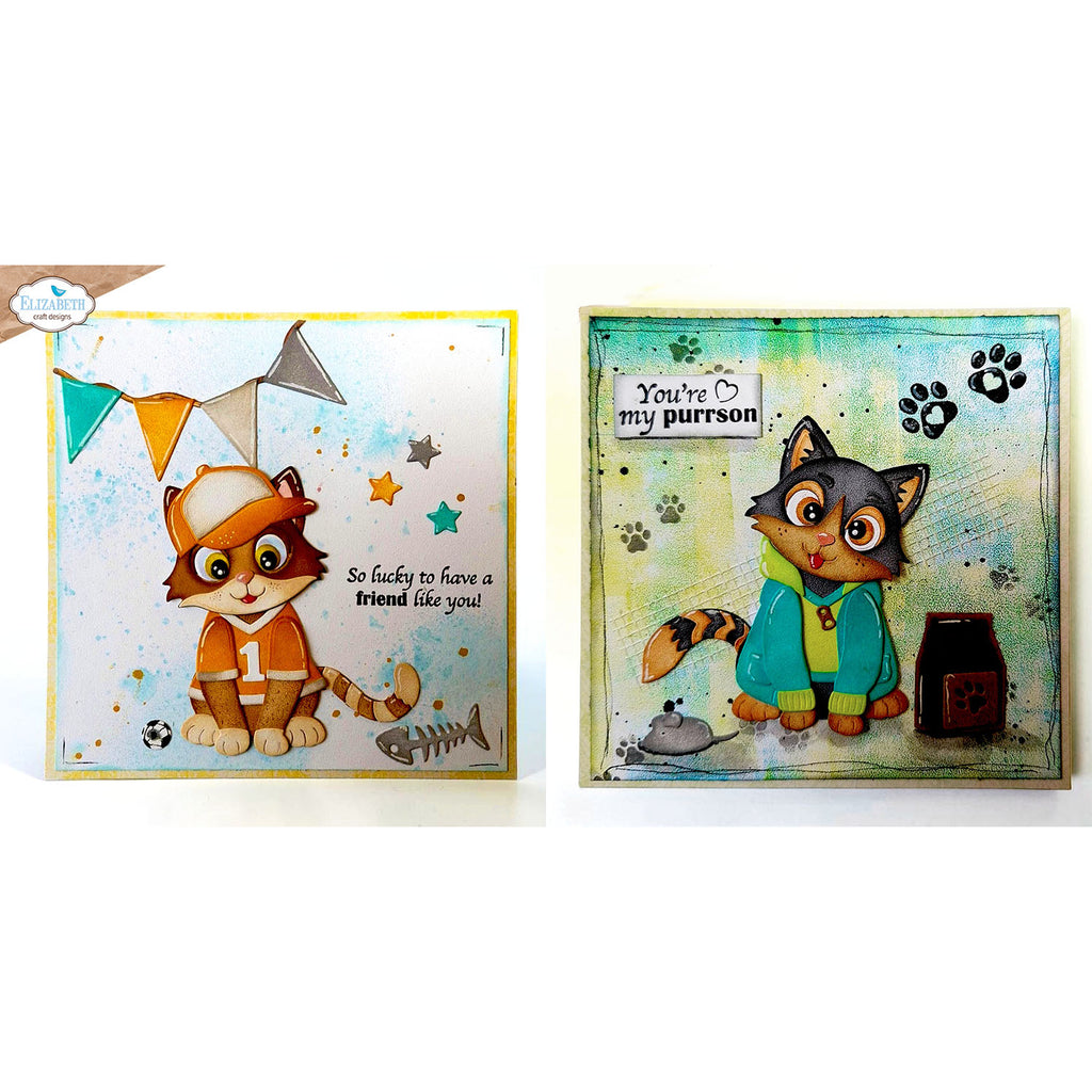 Elizabeth Craft Designs Cat Clothing Accessories Dies 2372 cats with shirt and jacket paw prints 