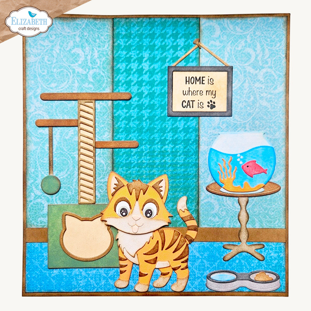 Elizabeth Craft Designs Cat Sentiments Clear Stamps cs459 cat post orange cat home is where my cat is card