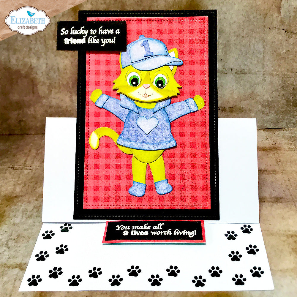 Elizabeth Craft Designs Cat Sentiments Clear Stamps cs459 cat with hat and blue jacket friend card