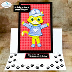 Elizabeth Craft Designs Cat Sentiments Clear Stamps cs459 cat with hat and blue jacket friend card