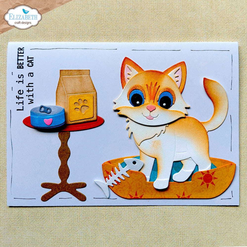 Elizabeth Craft Designs Cats Die and Stamp Bundle cat food fish orange cat life is better card