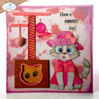Elizabeth Craft Designs Cats Die and Stamp Bundle cat in pink dress yarn have a purrfect day card