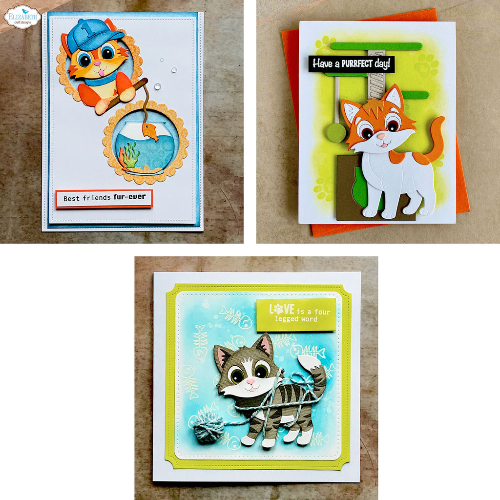 Elizabeth Craft Designs Cats Dies 2370 cat stand yarn fish bowl cards