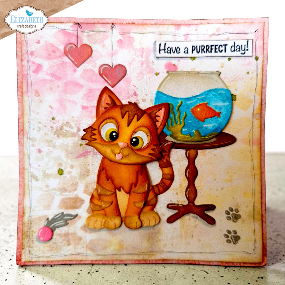 Elizabeth Craft Designs Cats Dies 2370 fish bowl on stand hearts perfect day card