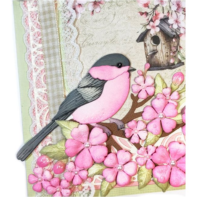 Elizabeth Craft Designs Chickadee Dies 2247 pink flowers