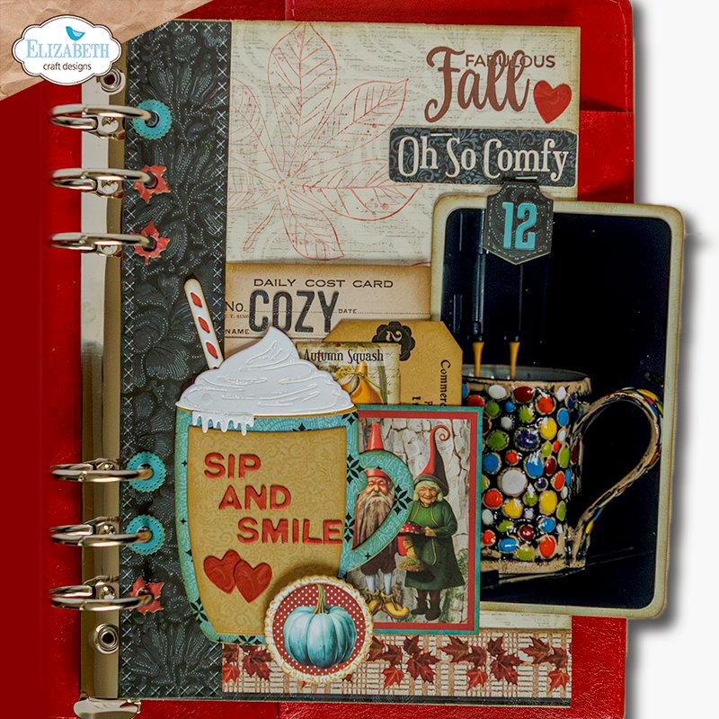 Elizabeth Craft Designs Cozy Season and Reinforcement Strip Dies 2391 hot coco mug cozy blue pumpkin journal