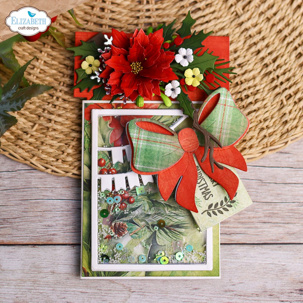 Elizabeth Craft Designs Decorative Gift Card Holder Dies 2398 merry christmas poinsettia bow card
