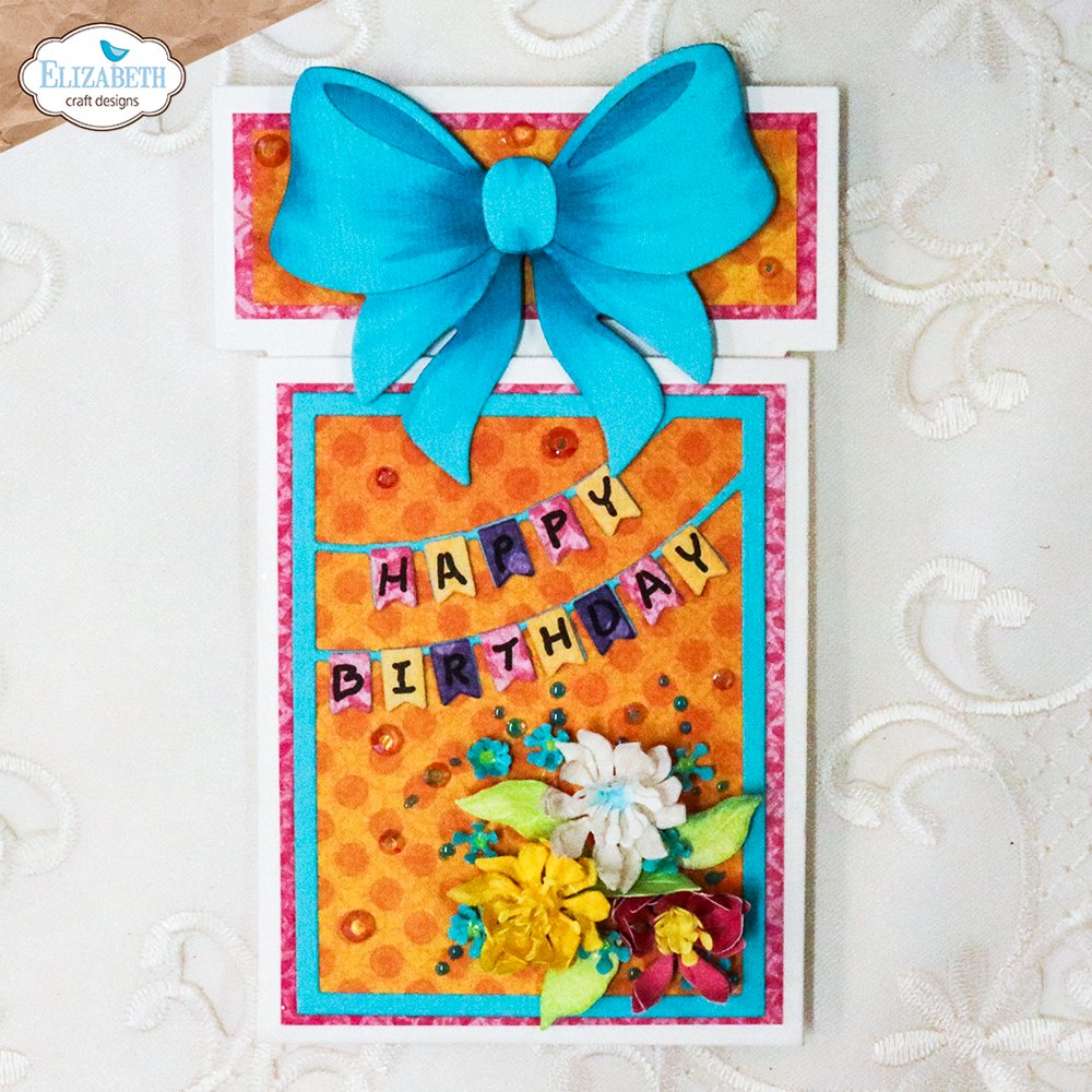Elizabeth Craft Designs Decorative Gift Card Holder Dies 2398 orange happy birthday banner card