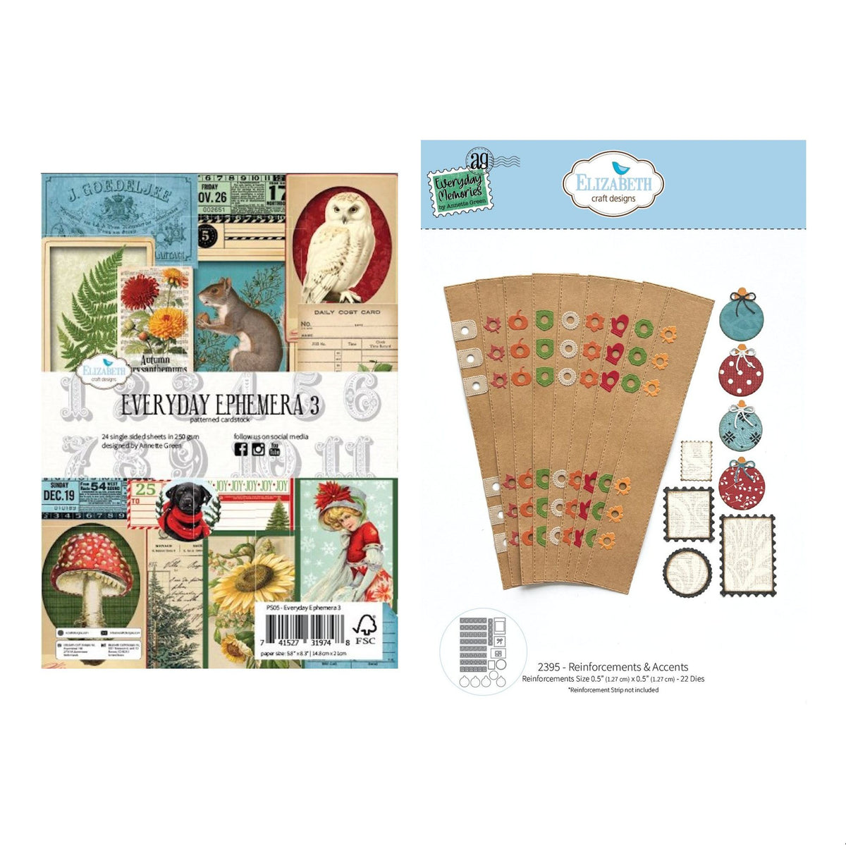 Elizabeth Craft Designs Everyday Ephemera 3 and Reinforcements and Accents Dies Bundle