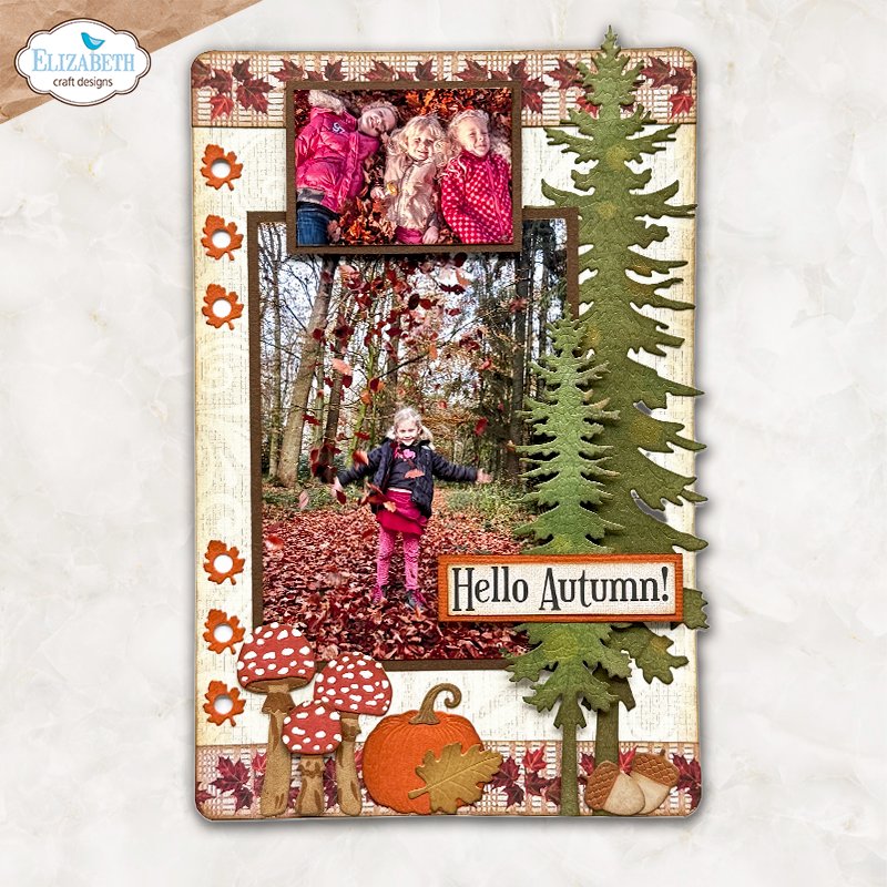 Elizabeth Craft Designs Everyday Ephemera 3 and Reinforcements and Accents Dies Bundle mushrooms fall leaves pumpkin hello autumn card