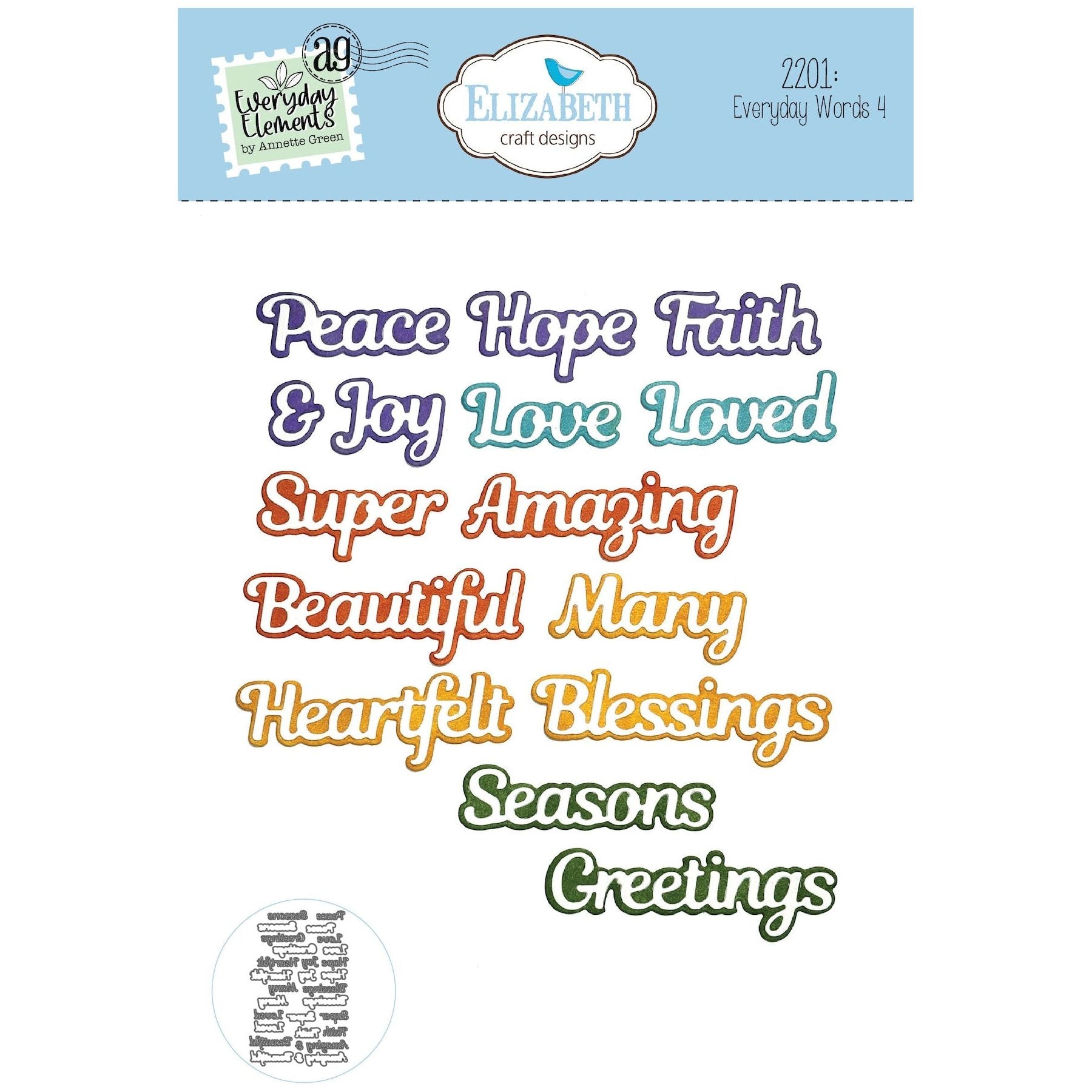 Elizabeth Craft Designs Everyday Words 4 Dies 2201