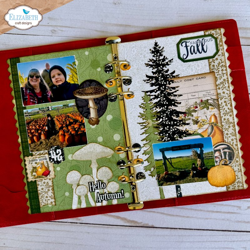 Elizabeth Craft Designs Fall in the Forest Dies 2394 trees pumpkin mushrooms hello autumn journal
