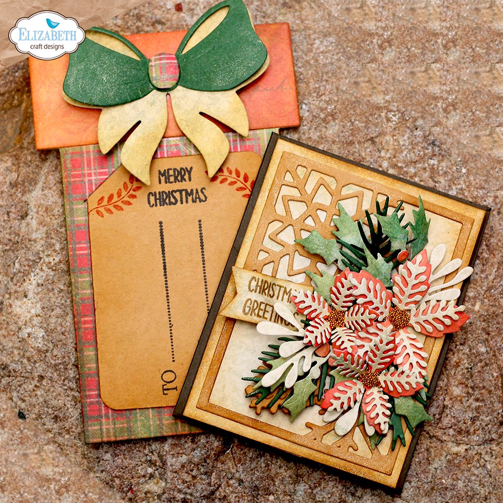 Elizabeth Craft Designs Festive Floral and Foliage Dies 2399 christmas greetings poinsettia gift card holder
