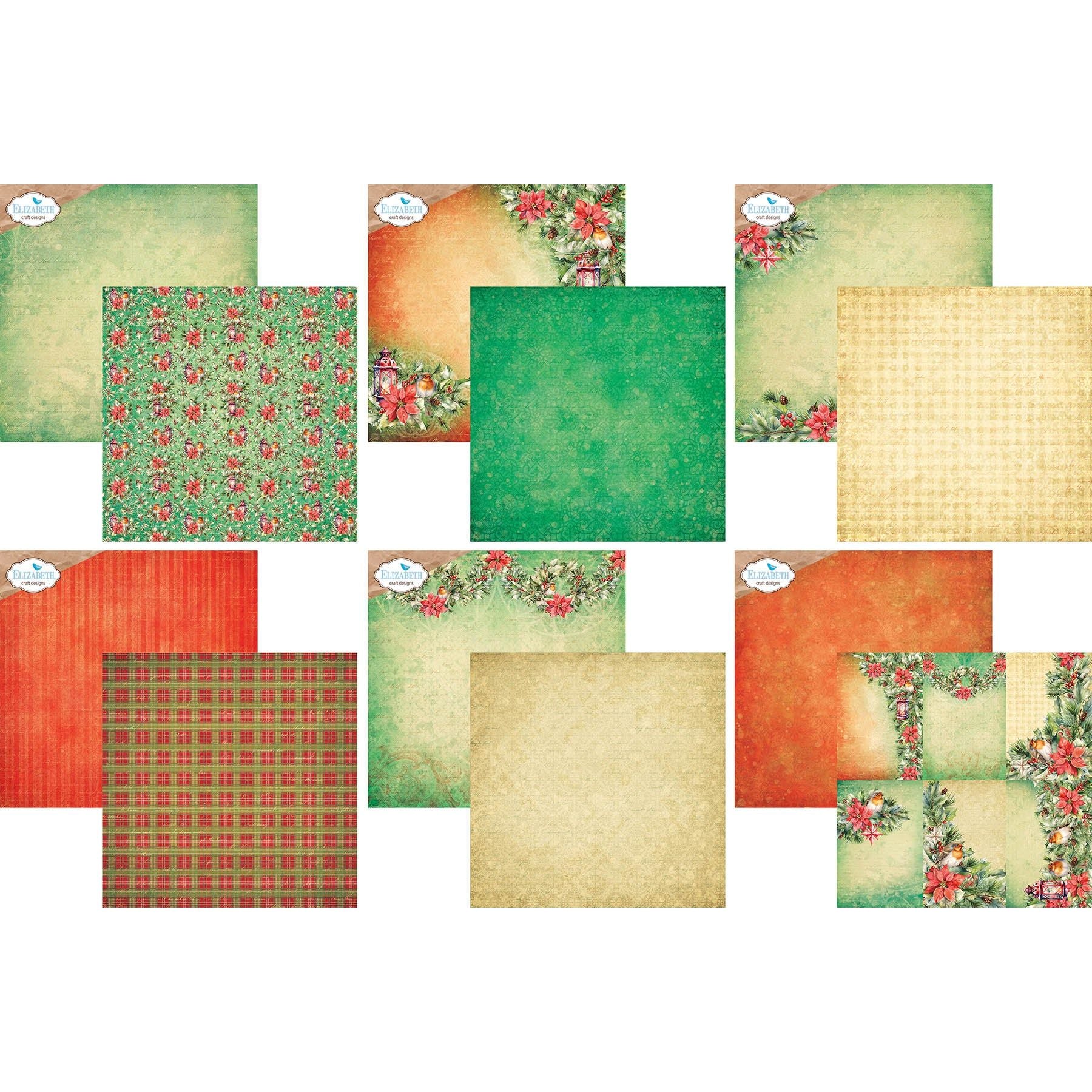 Elizabeth Craft Designs Festive Holly 12x12 Paper Pad c034 pages