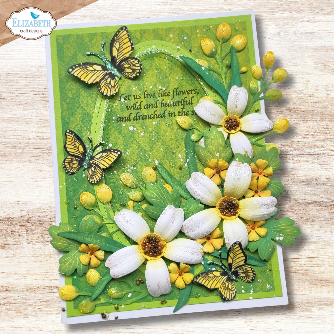 Elizabeth Craft Designs Floral Greenery 4 Dies 2379 green flowers and butterfly card