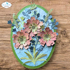 Elizabeth Craft Designs Floral Greenery 4 Dies 2379 oval card with pink flowers and foliage