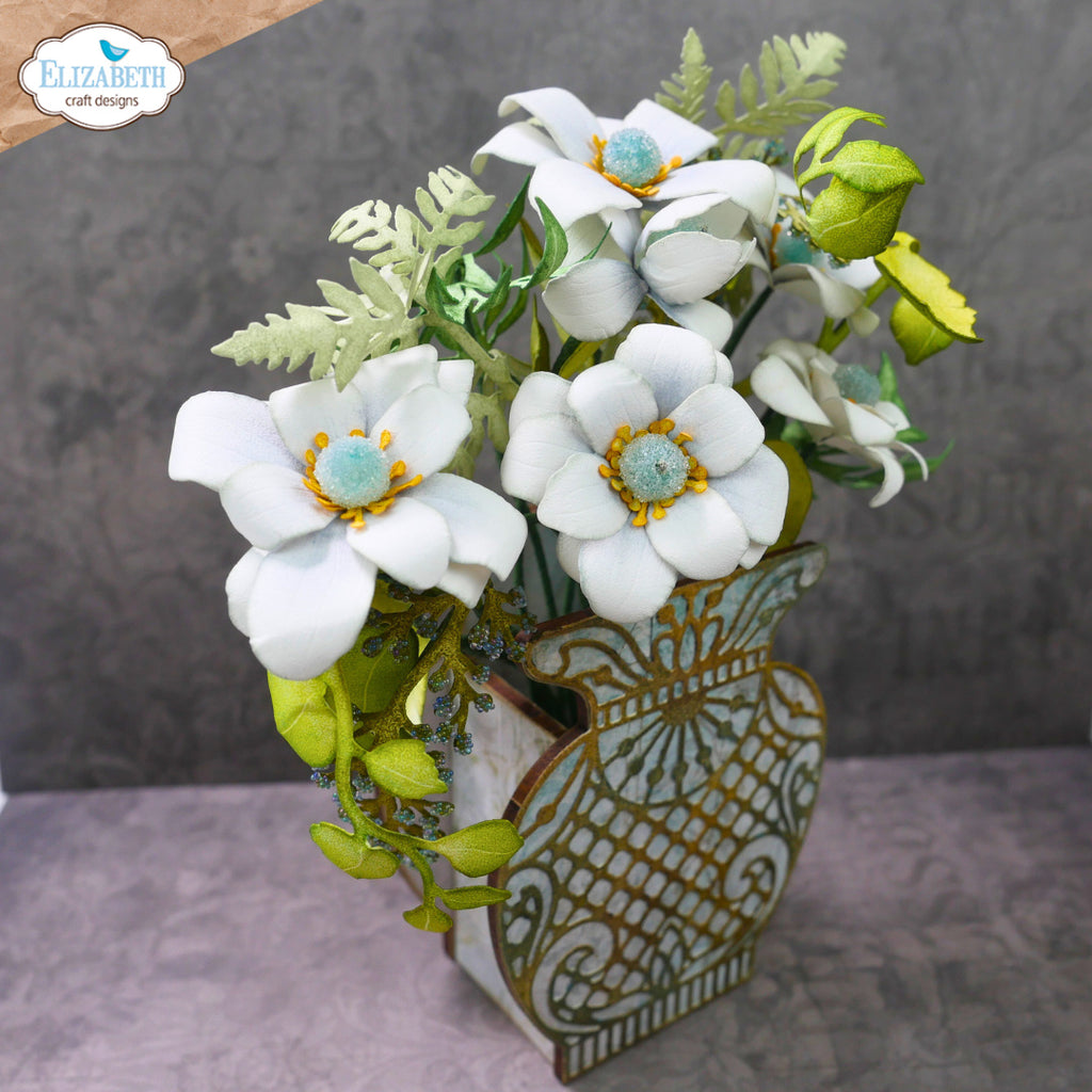 Elizabeth Craft Designs Floral Vase MDF Kit w0002 blue