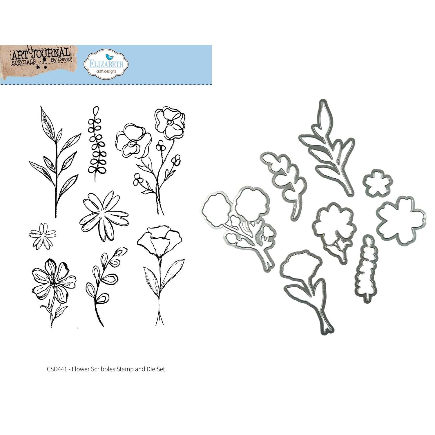 Elizabeth Craft Designs Flower Scribbles Stamp And Die Set csd441 flower