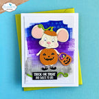 Elizabeth Craft Designs Halloween Costumes Cute Dies 2384 mouse in pumpkin costume stars white card