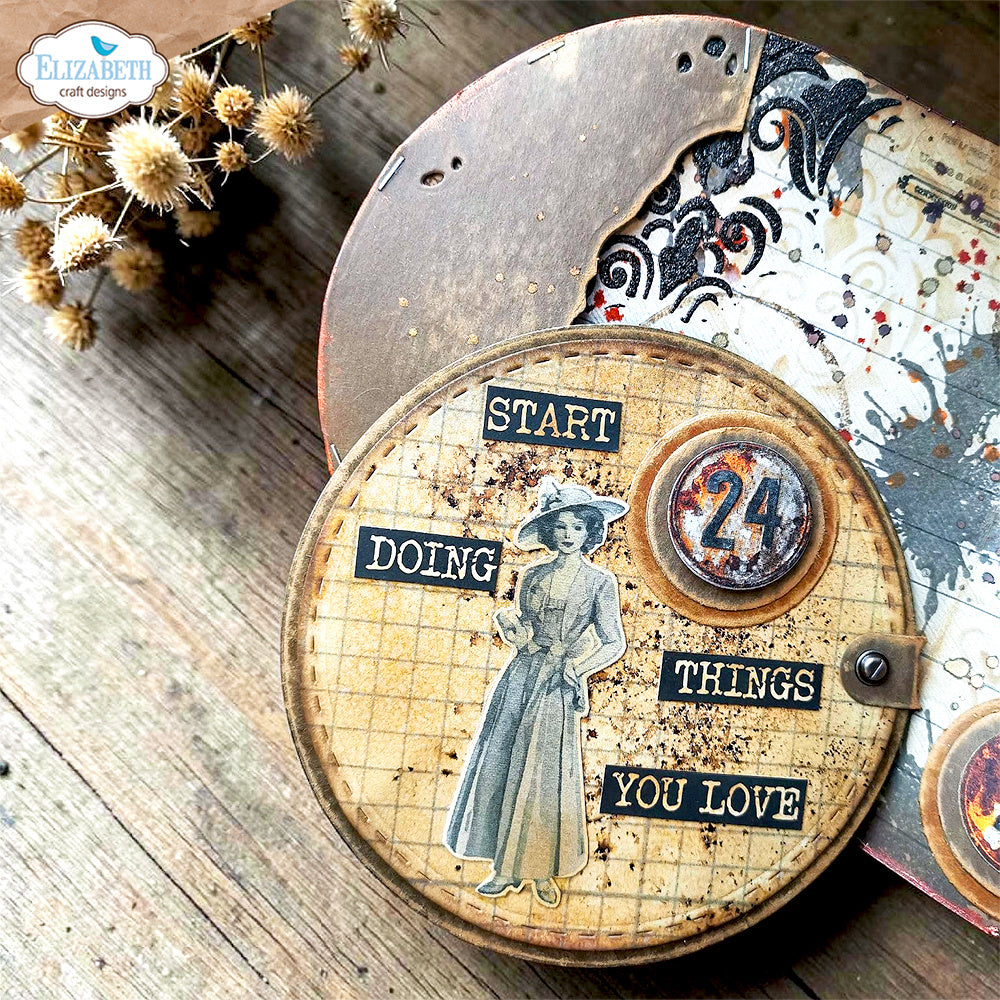 Elizabeth Craft Designs Journal Ephemera 2 ps04 woman in hat and dress start doing things you love card