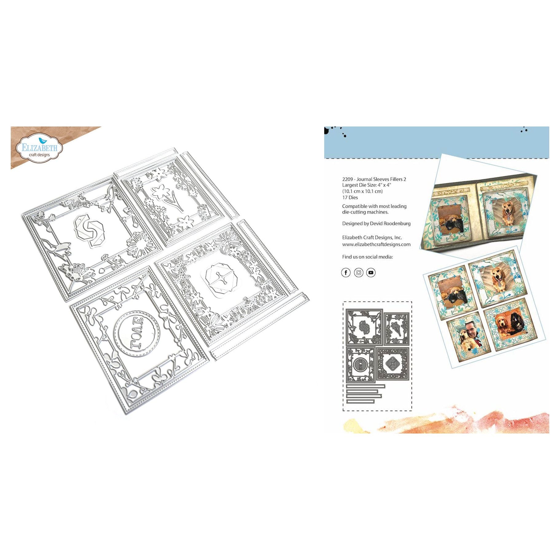 Elizabeth Craft Designs Journal Sleeves Fillers 2 Dies 2209