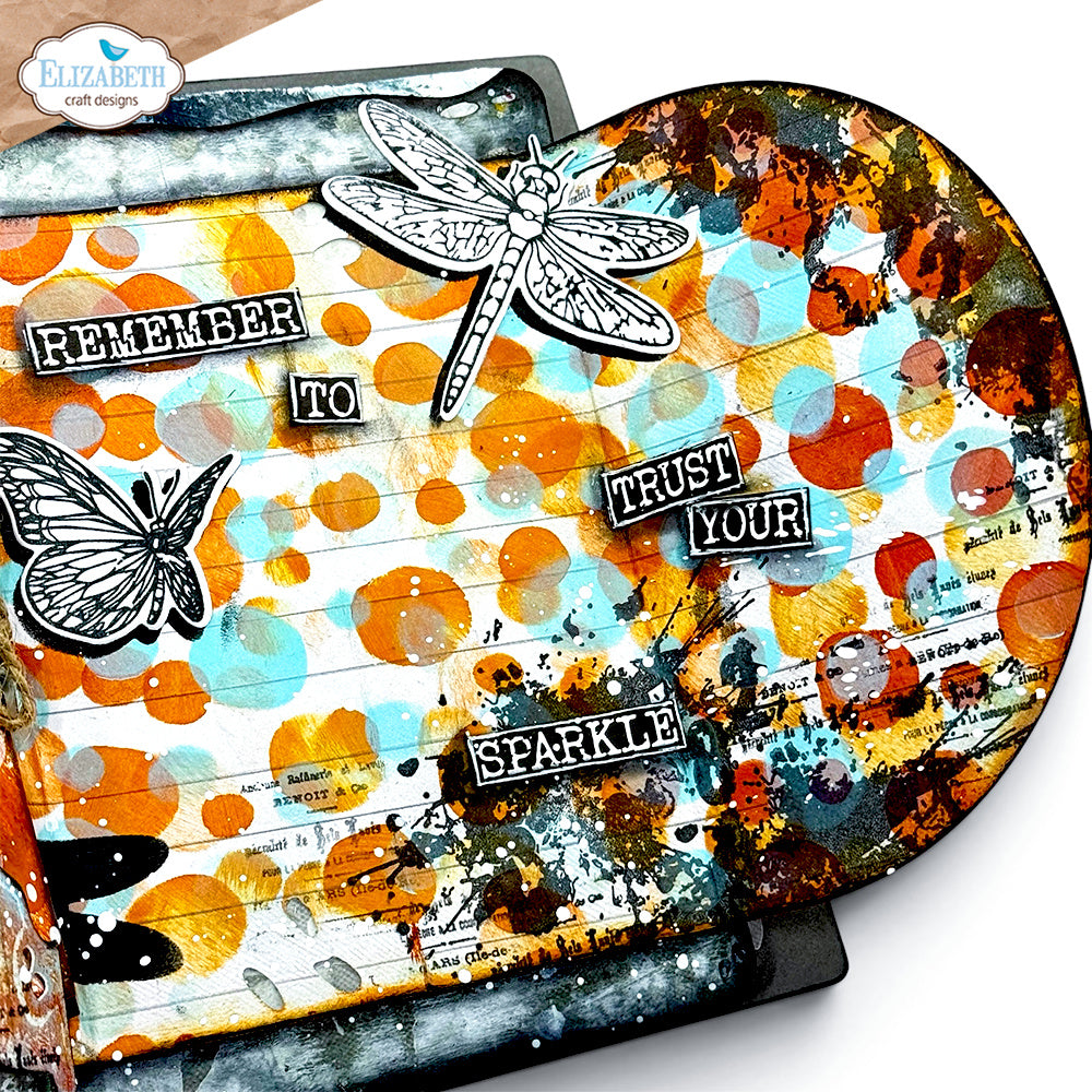 Elizabeth Craft Designs Journal Stencils 11 s061 dragonfly butterfly colored circles trust your sparkle card