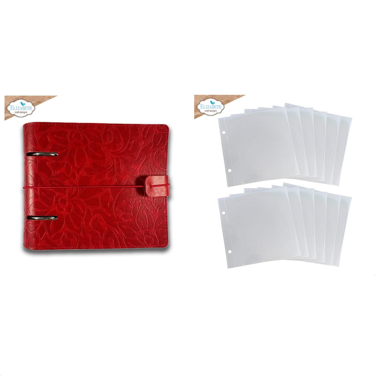 Elizabeth Craft Designs Memory Binder Square Page Festive Red and Pocket Pages Bundle