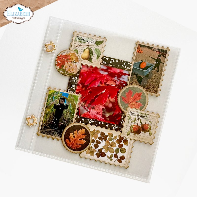 Elizabeth Craft Designs Memory Binder Square Page Festive Red and Pocket Pages Bundle fall leaves pear flowers stamp outline card