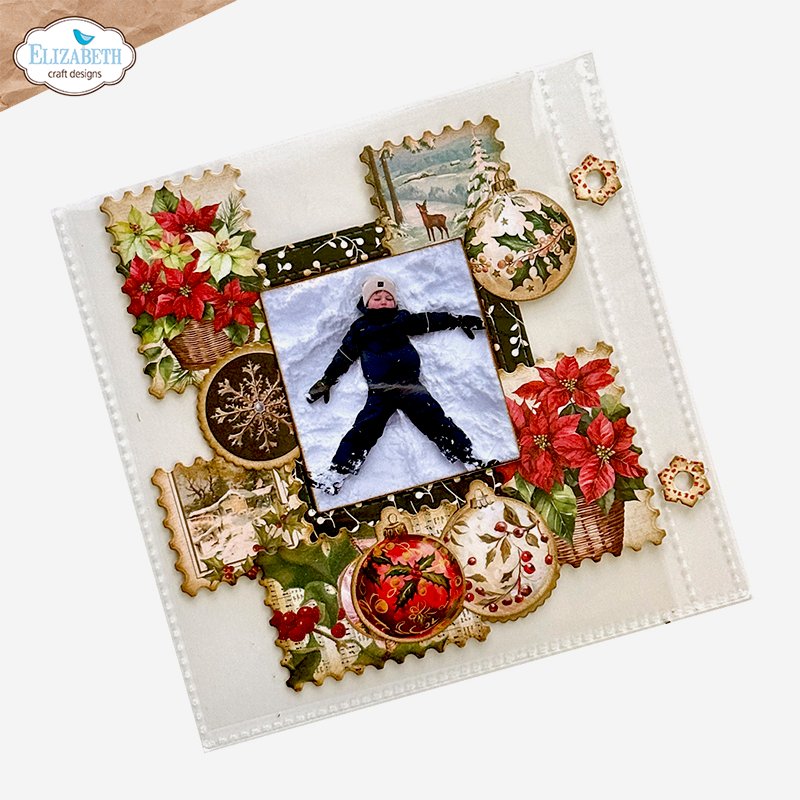 Elizabeth Craft Designs Memory Binder Square Page Festive Red and Pocket Pages Bundle ornaments boy playing in snow card