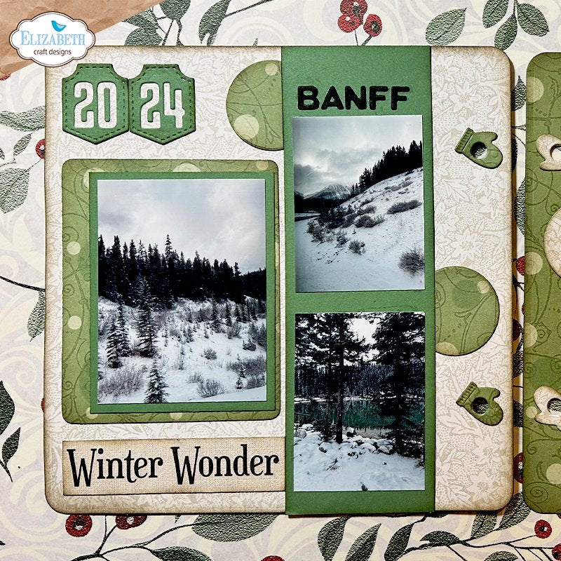 Elizabeth Craft Designs Number Tags Dies 2396 green mittens snowy hills numbers winter wonder card