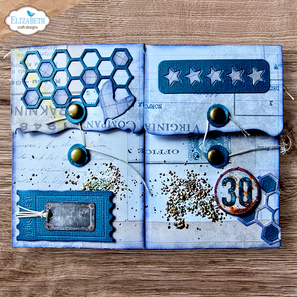 Elizabeth Craft Designs Off the Edge Pocket Dies 2367 blue background ticket card