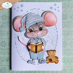 Elizabeth Craft Designs PJ Party Dies 2382 mouse in stripped pajamas brown teddy bear card