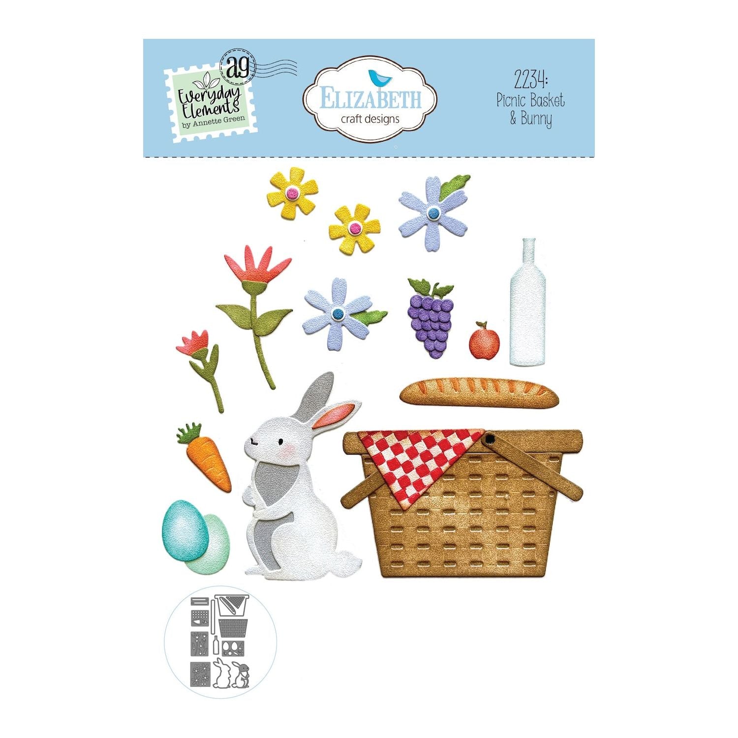 Elizabeth Craft Designs Picnic Basket and Bunny Dies 2234