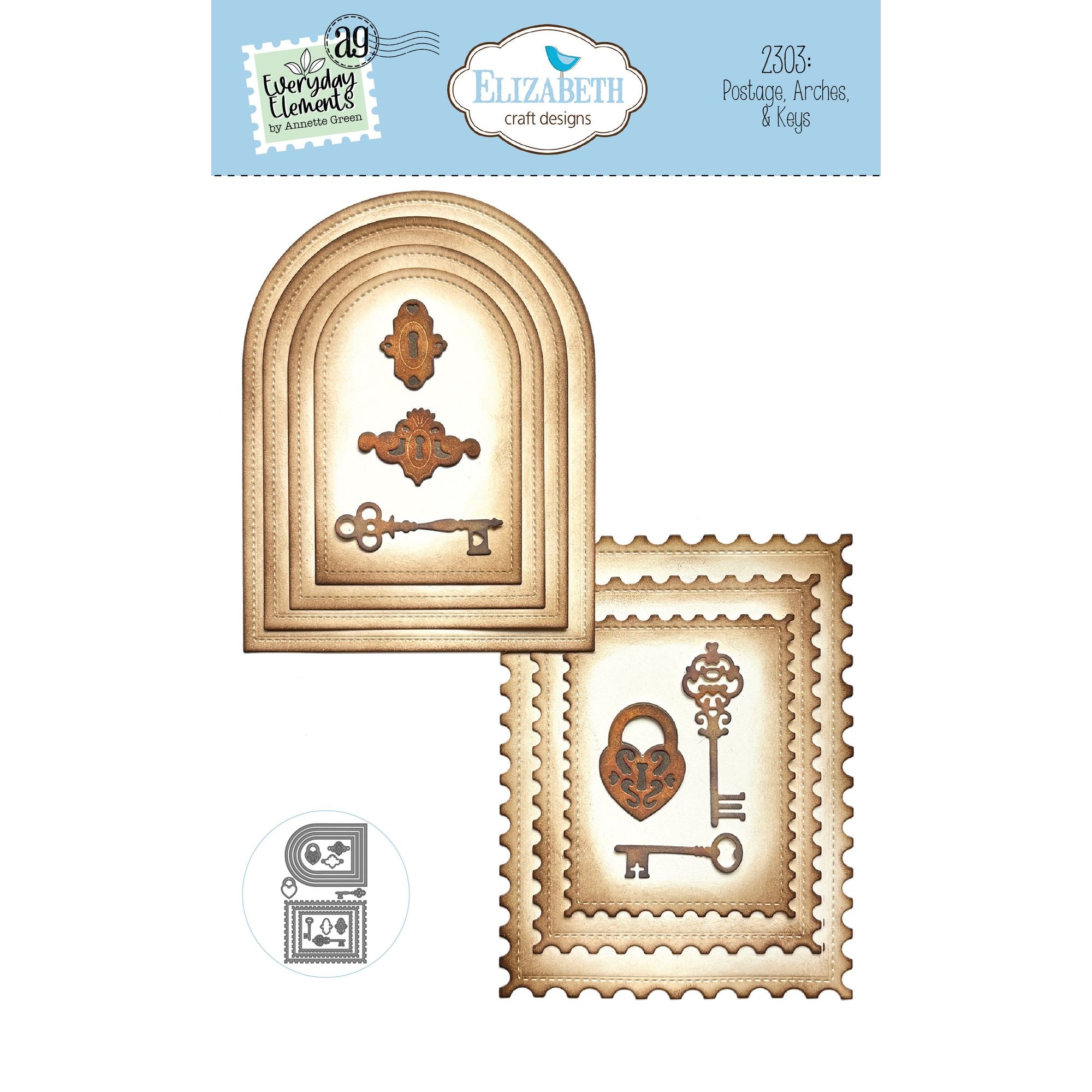 Elizabeth Craft Designs Postage, Arches and Keys Dies 2303