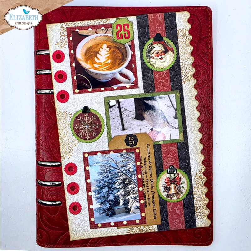 Elizabeth Craft Designs Reinforcements and Accents Dies 2395 cup of coffee santa bell black and red stripes card 