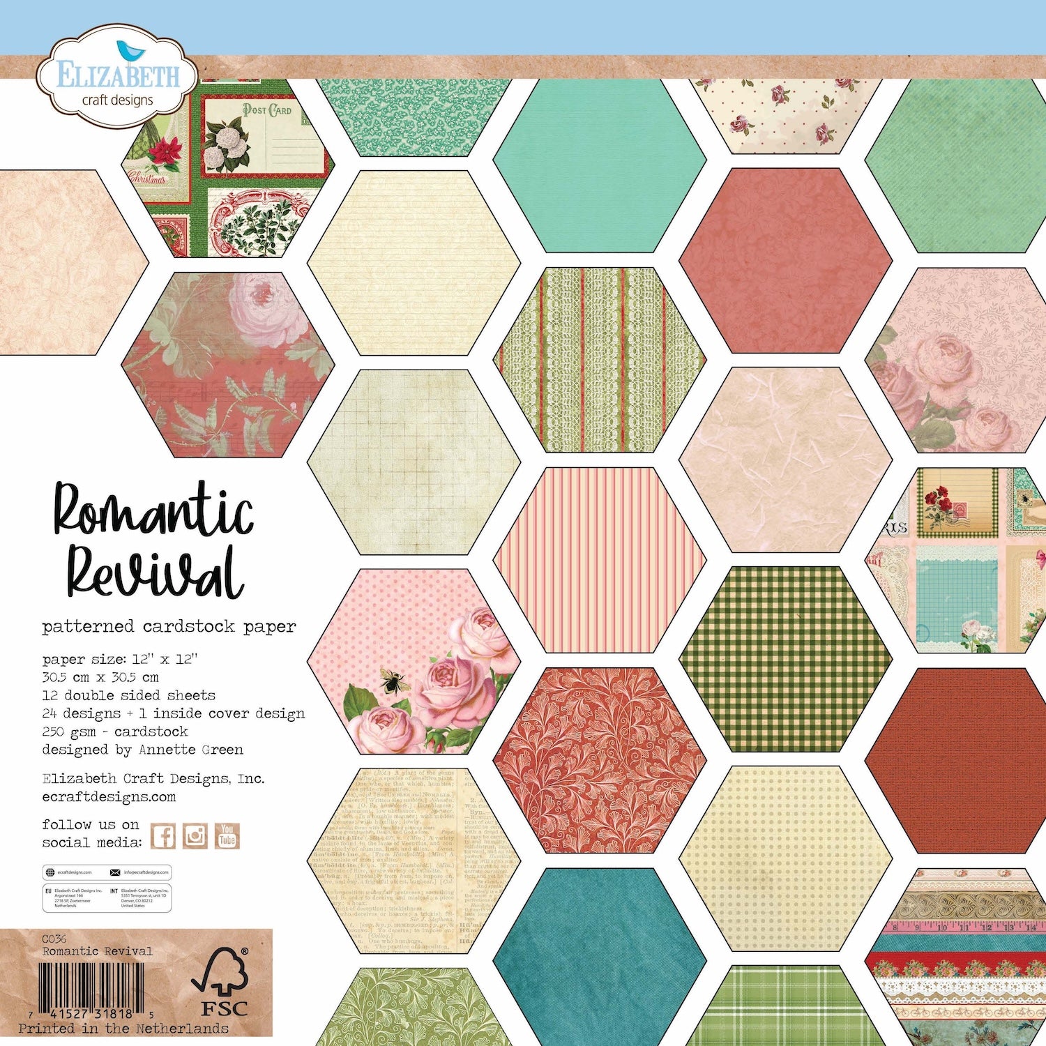 Elizabeth Craft Designs Romantic Revival 12x12 Paper c036