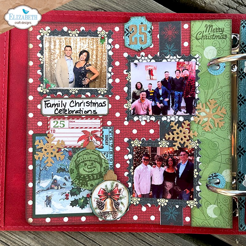 Elizabeth Craft Designs Rounded Corner Square Page Assortment Dies 2393 snowflakes snowman bell family merry christmas journal
