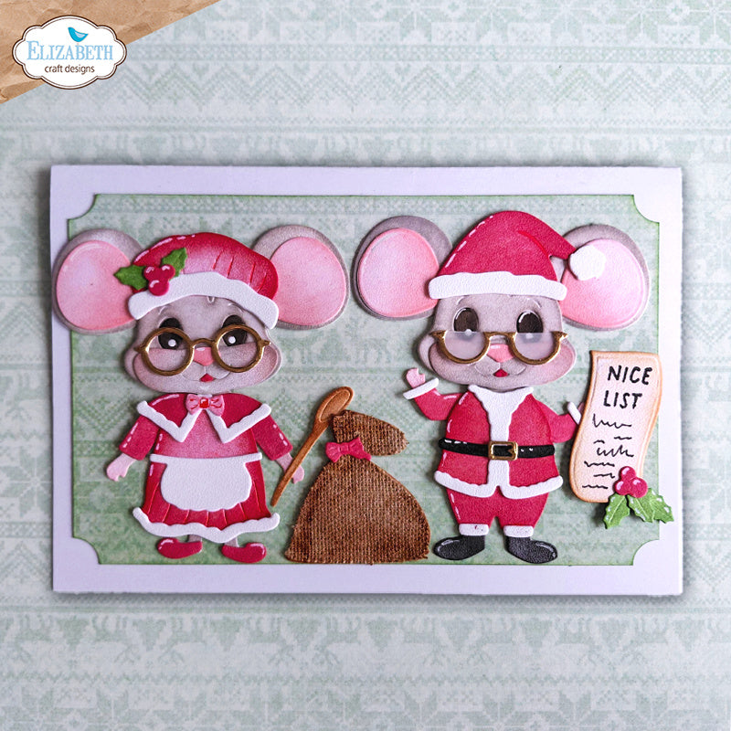 Elizabeth Craft Designs Santa and Mrs. Claus Dies 2387 nice list brown bag card