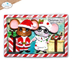 Elizabeth Craft Designs Santa and Mrs. Claus Dies 2387 presents striped background christmas joy card