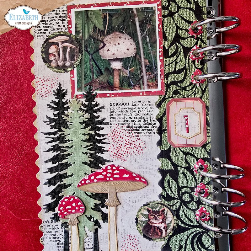 Elizabeth Craft Designs Seasonal Textures Clear Stamps cs467 mushrooms trees owl journal