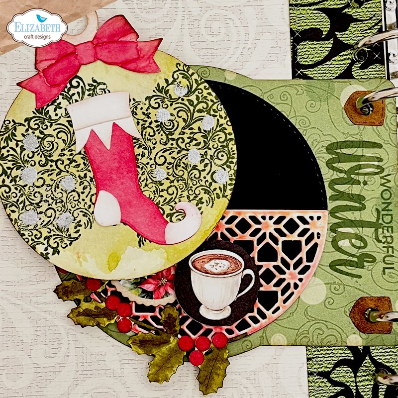 Elizabeth Craft Designs Seasonal Textures Clear Stamps cs467 red stocking cup of coffee red bow card