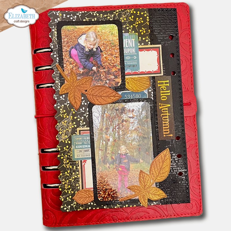 Elizabeth Craft Designs Seasonal Words and Leaves Stamp and Die Set csd465 fall leaves girl playing in leaves hello autumn card