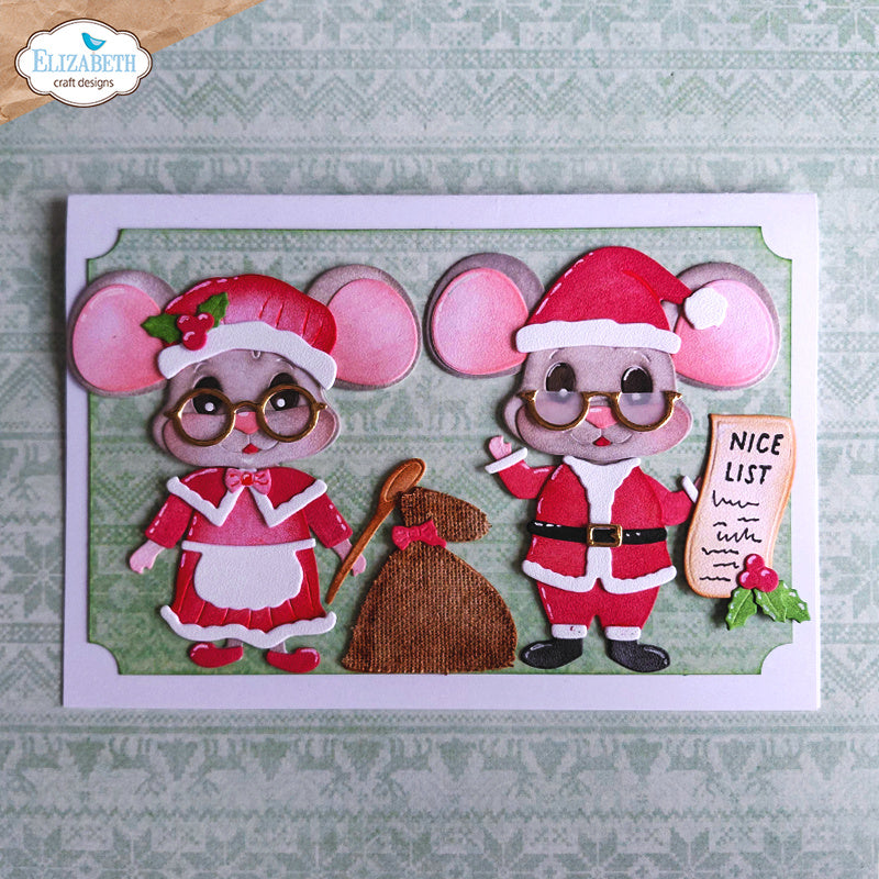 Elizabeth Craft Designs Snuggle Season Sentiments Clear Stamps cs463 santa mouse ms claus mouse nice list christmas card