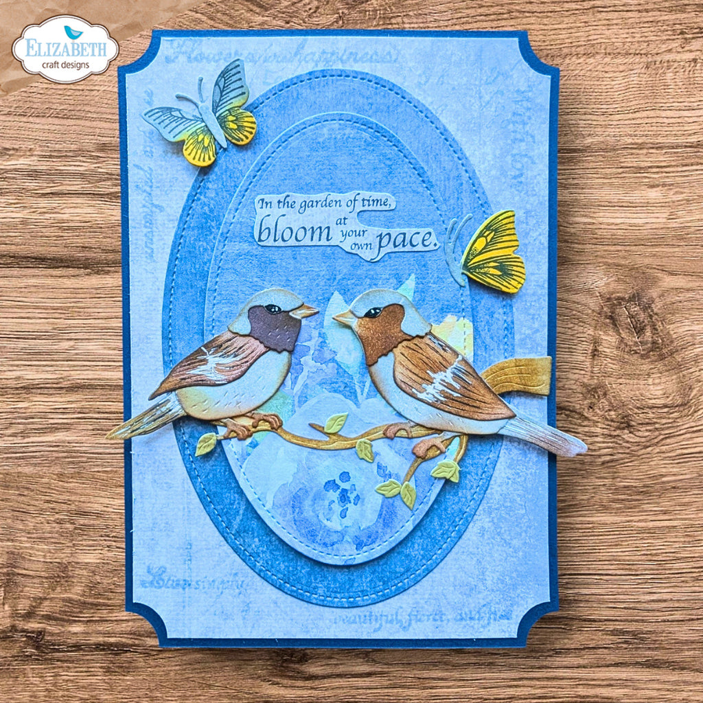 Elizabeth Craft Designs Sparrow Dies 2380 bird on branch bloom card