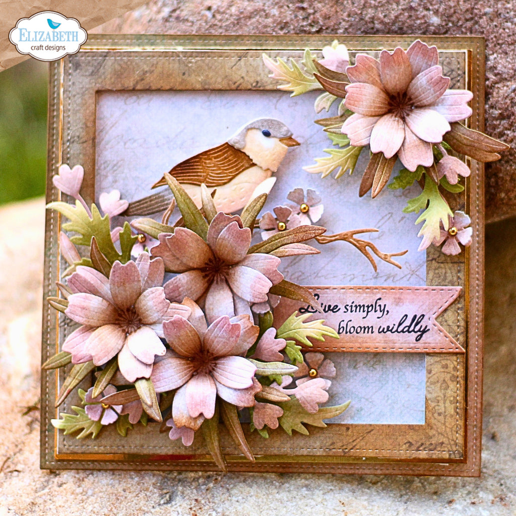 Elizabeth Craft Designs Sparrow Dies 2380 bird on branch flowers card