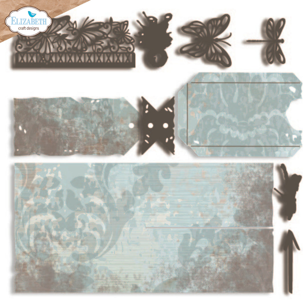 Elizabeth Craft Designs Split Tag Pocket Page Dies 2319 dragonfly