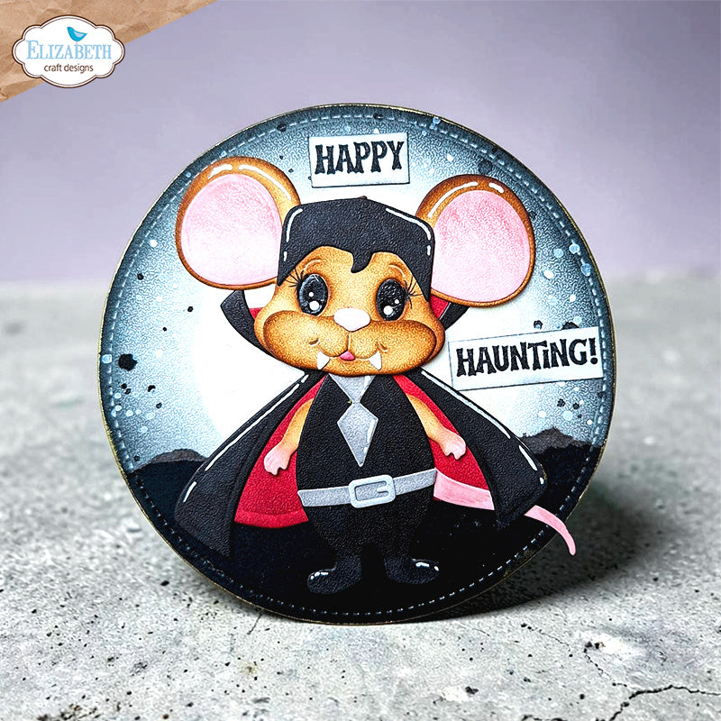Elizabeth Craft Designs Spooky Sentiments Clear Stamps cs462 vampire mouse happy haunting card