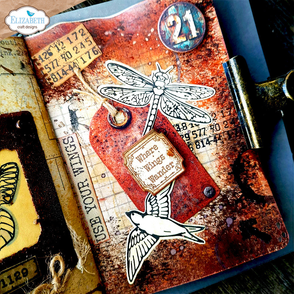 Elizabeth Craft Designs Stamped and Worn Clear Stamps cs457 bird dragonfly where wings wander card
