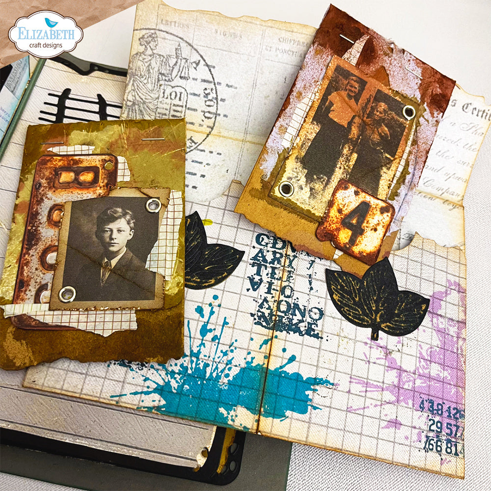 Elizabeth Craft Designs Stamped and Worn Clear Stamps cs457 splatter spots boy in photo women in picture card